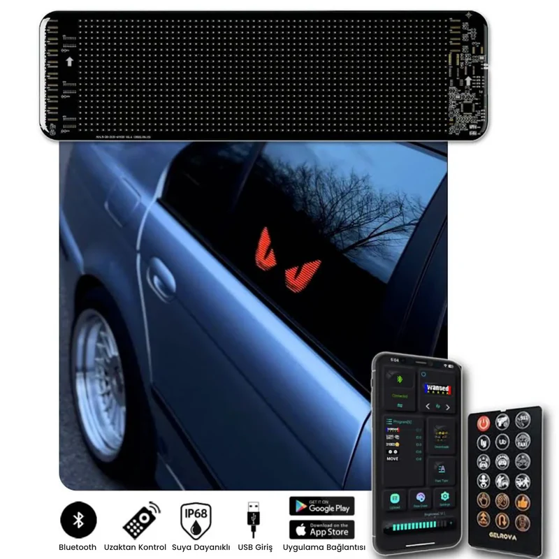 Kişiselleştirilebilir Matrix Car LED Ekran (37x9cm)