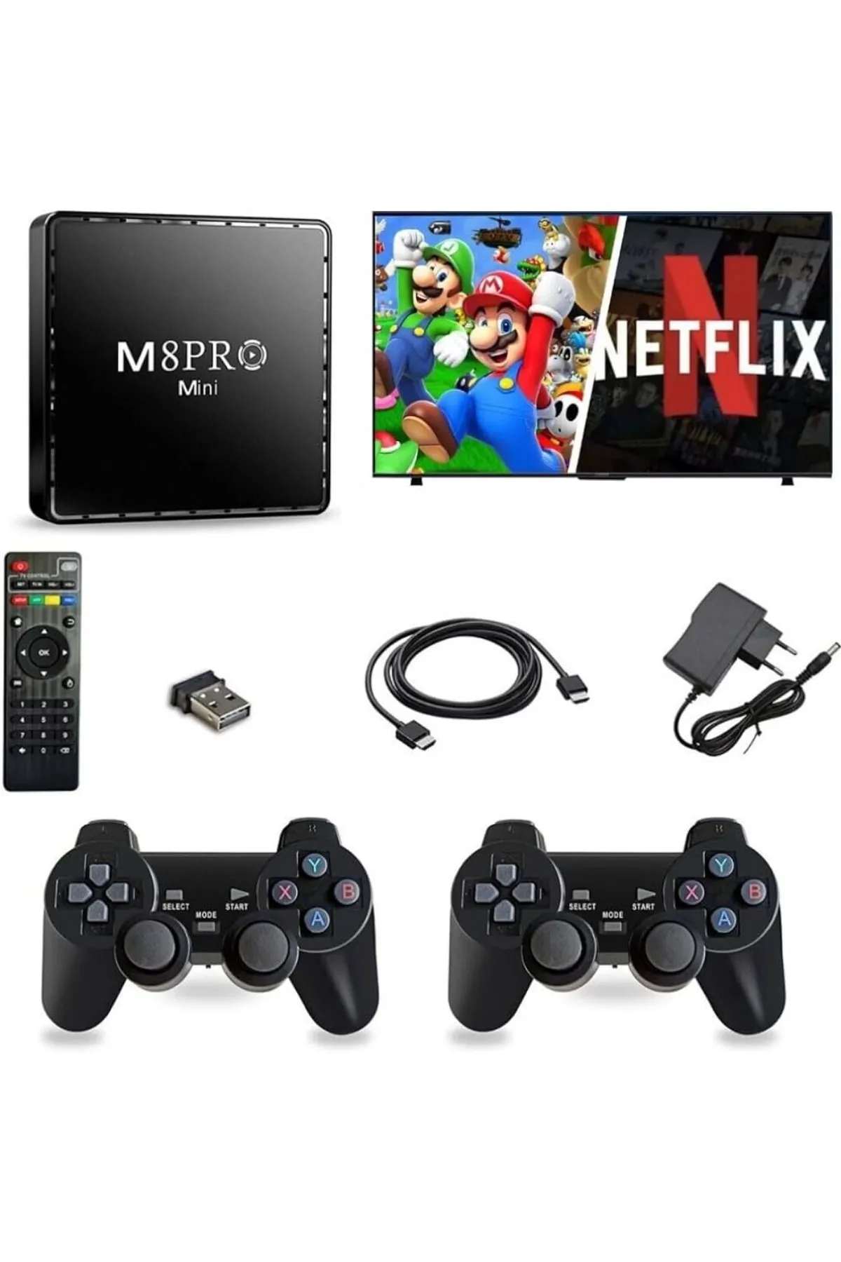 M8PRO Mini 2.4g 10K Ultra Hd 64 GB Tv Box + Game Box Android 12.1 Tv + Oyun Konsolu 2in1