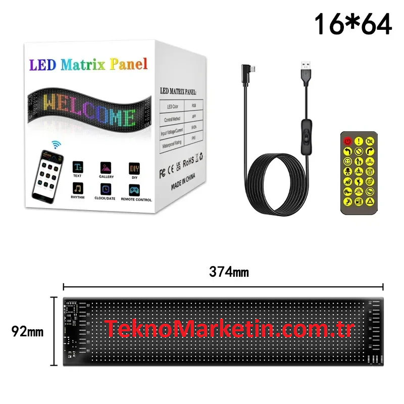 Kişiselleştirilebilir Matrix Car LED Ekran (37x9cm)