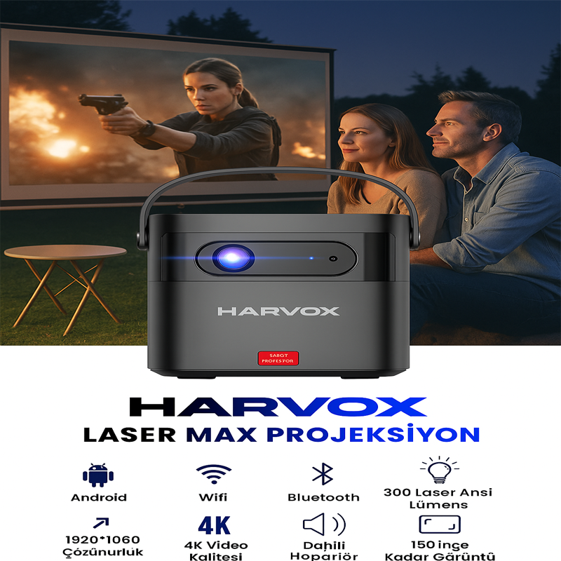HARVOX Laser Max DLP HD Taşınabilir Bataryalı Android Laser Projeksiyon Cihazı