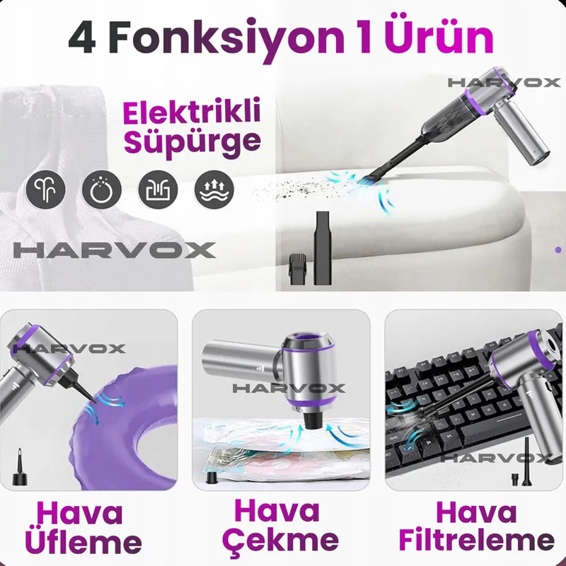  16000pa Güçlü Vakum Araç Süpürgesi Taşınabilir Çantalı 6000mAh Bataryalı Üflemeli