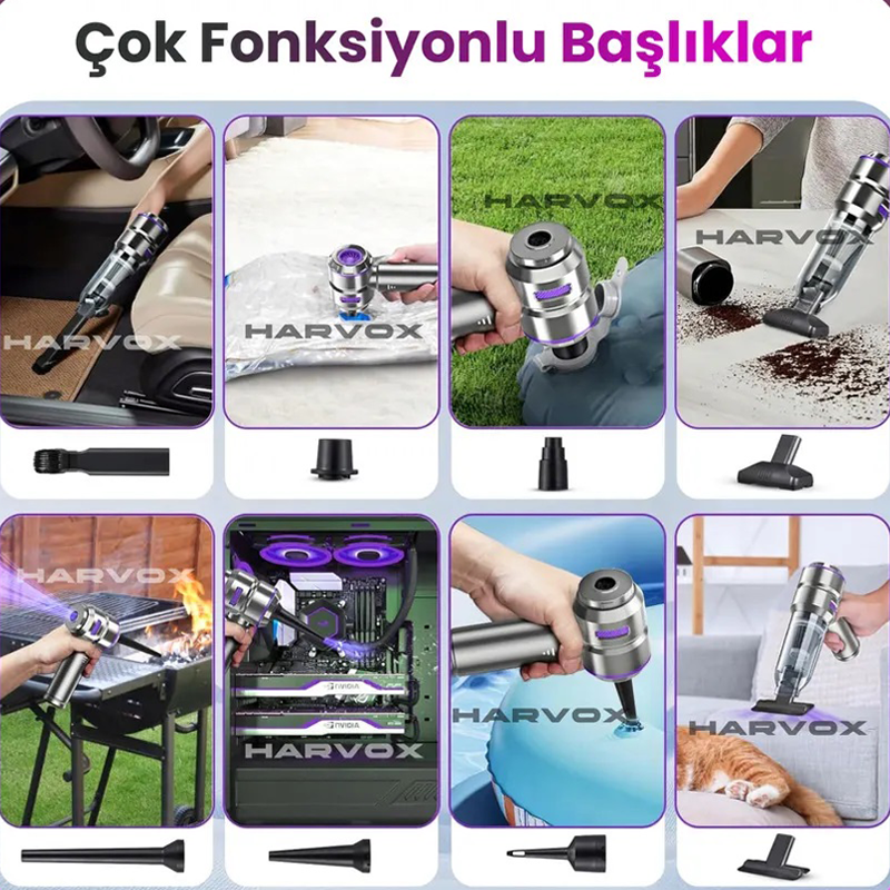  16000pa Güçlü Vakum Araç Süpürgesi Taşınabilir Çantalı 6000mAh Bataryalı Üflemeli
