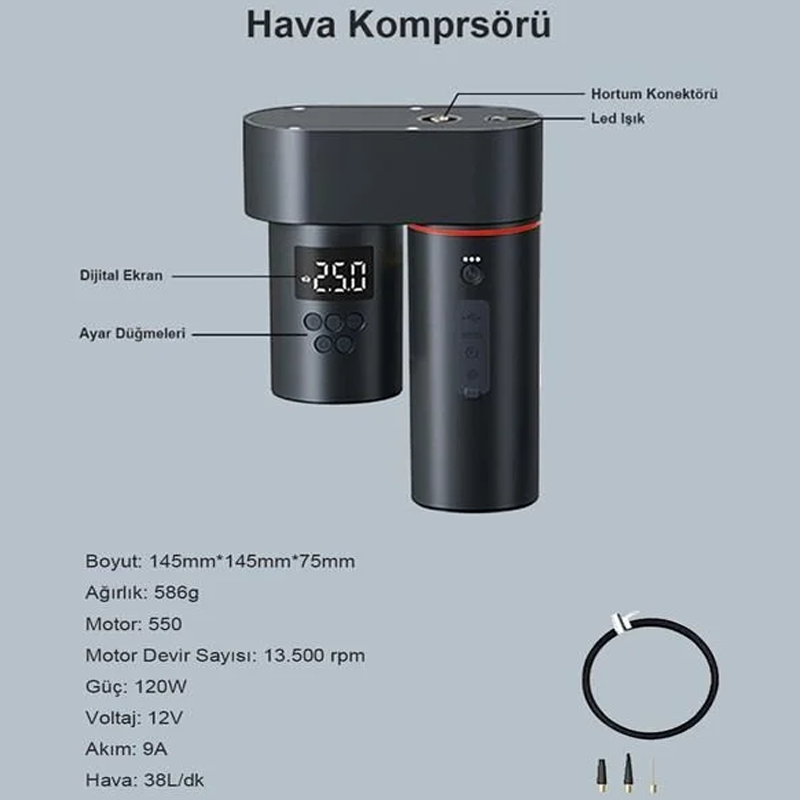 i-TİNG 5-in-1 Akıllı Araç Seti | Süpürge + Yıkama + Lastik Kompresör + Akü Takviye + Powerbank										