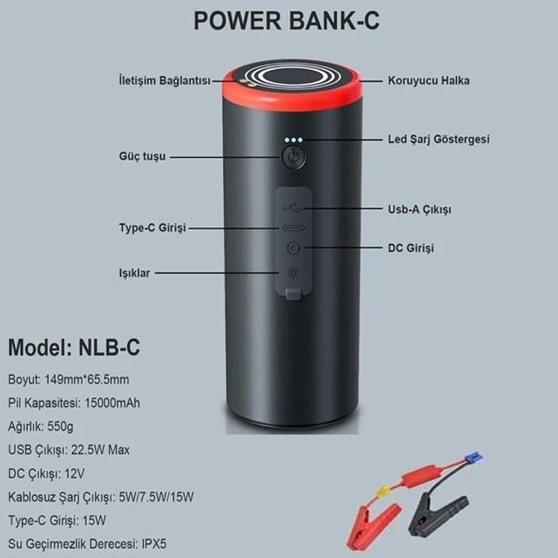 i-TİNG 5-in-1 Akıllı Araç Seti | Süpürge + Yıkama + Lastik Kompresör + Akü Takviye + Powerbank										