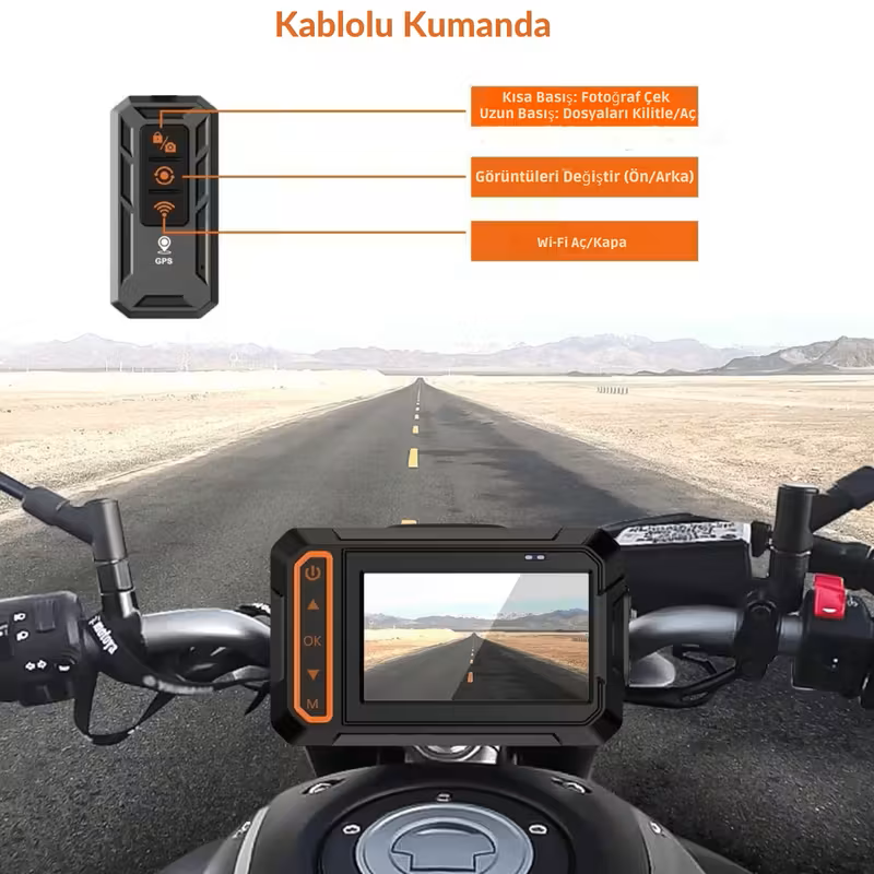 Su Geçirmez Çift Motosiklet Kamerası – 1080P Ön & Arka, 155° Geniş Açı, WiFi & GPS Destekli