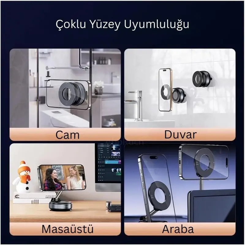Telefon Tutucu Tüm Yüzeylerle Uyumlu Vakumlu Sökülebilir